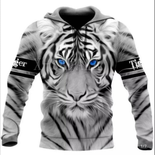 Bluza Męska Z Kapturem Wkładana Przez Głowę Z Nadrukiem 3D Tygrys Biały 6Xl Roneberg