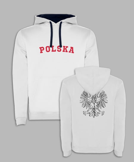 BLUZA Z KAPTUREM - ORZEŁ NA PLECACH I NAPIS POLSKA Z PRZODU Biały S ROLY