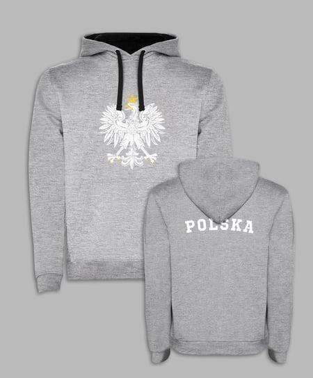 BLUZA Z KAPTUREM - ORZEŁ Z PRZODU I NAPIS POLSKA NA PLECACH Szary XL ROLY