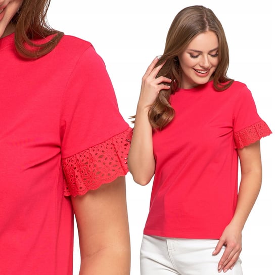 Bluzka Damska Motylkowy Rękaw Koronka Elegancka Koszulka T-Shirt MORAJ XXL Moraj