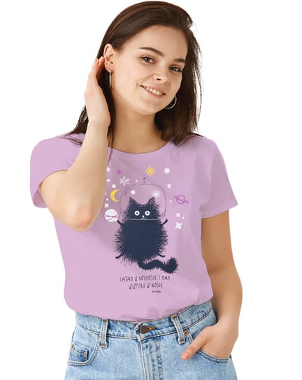 Bluzka Damska T-shirt Damski bawełniana  Kot w Kosmosie 36 S  Endo Endo