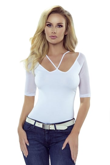 Bluzka damska z tiulowymi rękawkami Cydney biała  XL Eldar