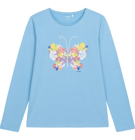Bluzka dla dziewczynki z Długim Rękawem bawełniana 134 Motylem kwiaty  Endo Endo