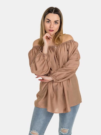 Bluzka w stylu boho S/M brązowy SZACHOWNICA