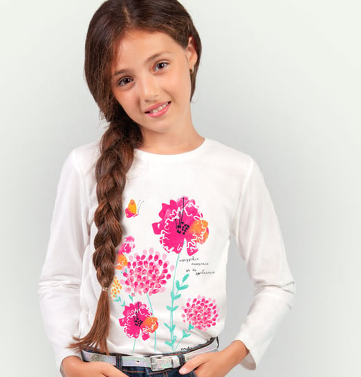 Bluzka z długim rękawem dziewczęca dziecięca 122 bawełniana z Kwiatami Endo Endo