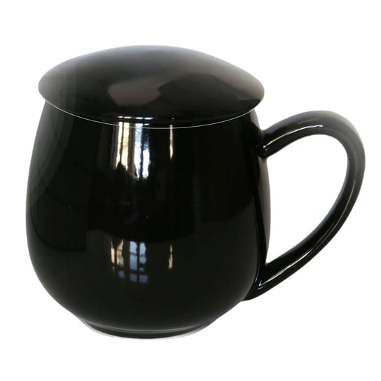 Błyszczący kubek z zaparzaczem i pokrywką czarny – idealny zestaw do przygotowania herbaty, perfekcyjny podarunek prezent dla mamy, taty, babci, dziadka Cup&You
