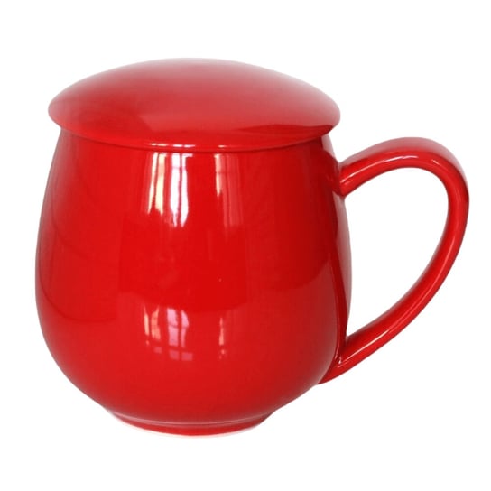 Błyszczący kubek z zaparzaczem i pokrywką czerwony – idealny zestaw do przygotowania herbaty, perfekcyjny podarunek prezent dla mamy, taty, babci, dziadka Cup&You