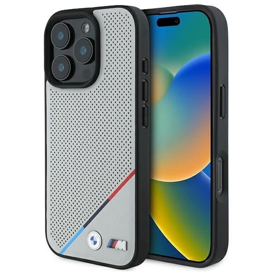 BMW BMHMP16L23PUPDG pokrowiec case etui obudowa do iPhone 16 Pro 6.3" szary/grey hardcase M Perforated Tricolor Line MagSafe BMW