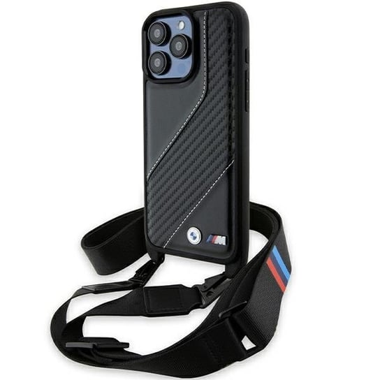 BMW etui obudowa pokrowiec do iPhone 15 Pro 6.1" czarny/black hardcase M Edition Carbon Stripe & Strap BMW