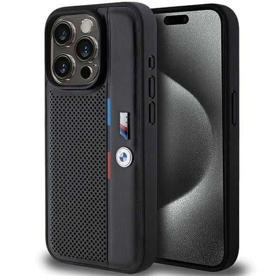 BMW etui obudowa pokrowiec do iPhone 15 Pro 6.1" czarny/black hardcase Perforated Tricolor Line BMW