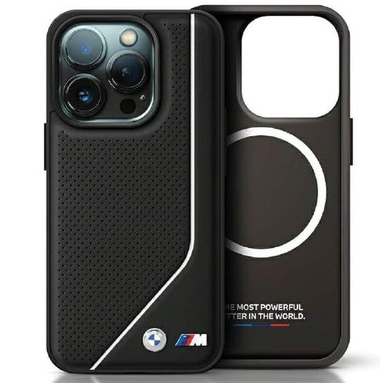 BMW etui pokrowiec obudowa case do iPhone 15 / 14 / 13 6.1" czarny/black hardcase Perforated Twisted Line MagSafe BMW