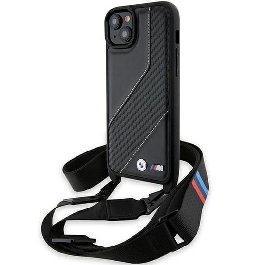 BMW etui pokrowiec obudowa case do iPhone 15 / 14 / 13 czarny/black hardcase M Edition Carbon Stripe & Strap BMW
