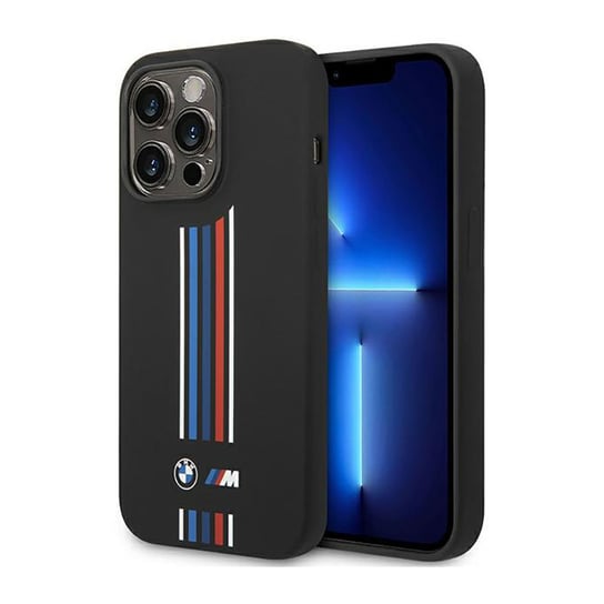 BMW Silicone Vertical Tricolor Lines - Etui iPhone 14 Pro (czarny) Inne