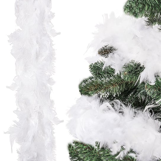 Boa z piór naturalnych 300 cm biały łańcuch na choinkę, ozdoba świąteczna Springos