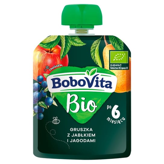 BoboVita, BIO Mus owocowy gruszka, jabłko i jagody po 6. miesiącu, 80 g BoboVita