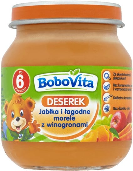 Bobovita, Deserek, Jabłka i łagodne morele z winogronami, 125 g, 6m+ BoboVita