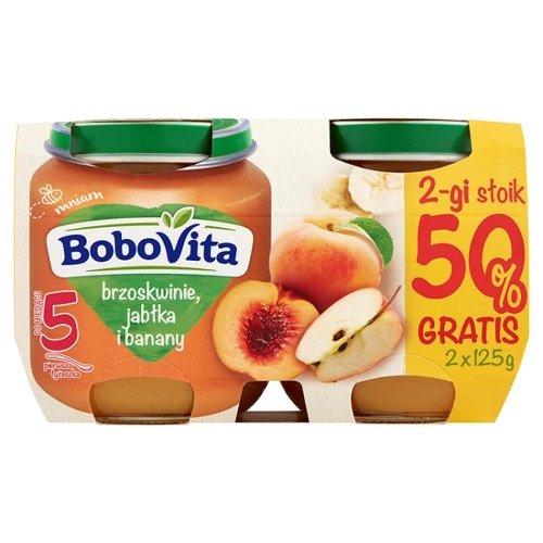 BoboVita, Deserek po 5. miesiącu brzoskwinie, jabłka i banany, 2x125 g BoboVita