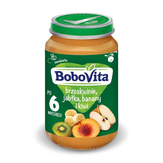 BoboVita, Deserek po 6. miesiącu brzoskwinie, jabłka, banany i kiwi, 190 g BoboVita