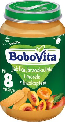 BoboVita, Jabłka, morele i brzoskwinie z biszkoptem po 8. miesiącu, 190 g BoboVita