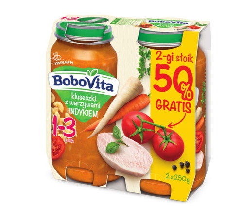 BoboVita, Junior Kluseczki z warzywami i indykiem dla dzieci 1-3 lata, 2x250 g BoboVita