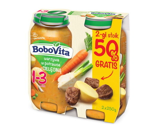 BoboVita, Junior Warzywa w potrawce z cielęciną dla dzieci 1-3 lata, 2x250 g BoboVita