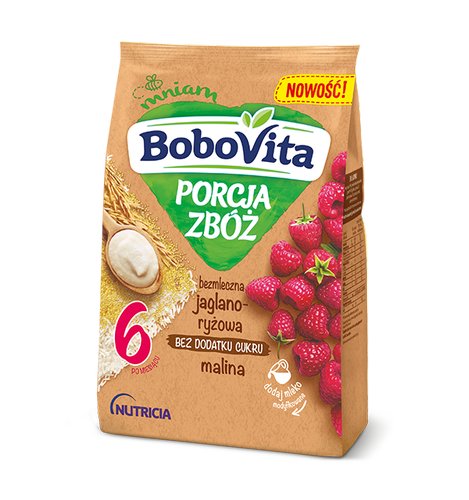 BoboVita, Kaszka bezmleczna jaglano-ryżowa malinowa po 6. miesiącu, Porcja Zbóż, 170 g BoboVita