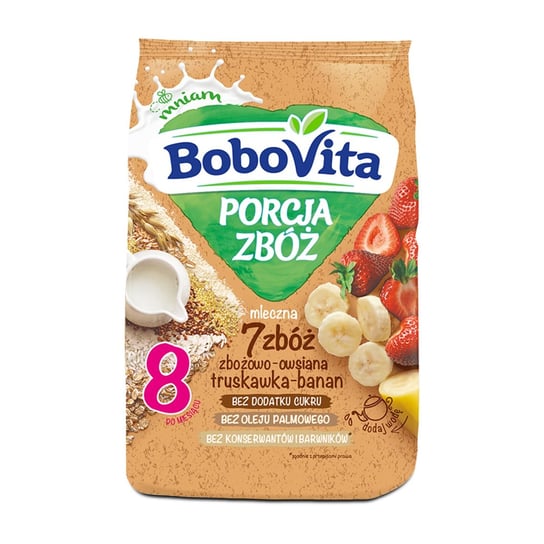 BoboVita, Kaszka mleczna 7 zbóż truskawkowo-bananowa po 8. miesiącu życia, Porcja Zbóż, 210 g BoboVita