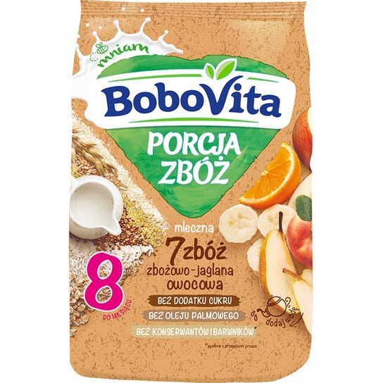BoboVita, Kaszka mleczna 7 zbóż zbożowo-jaglana owocowa po 8. miesiącu, Porcja Zbóż, 210 g BoboVita