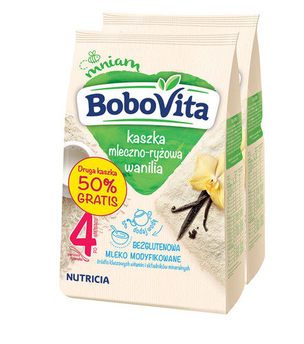BoboVita, Kaszka mleczno-ryżowa o smaku waniliowym po 4. miesiącu, 2x230 g BoboVita