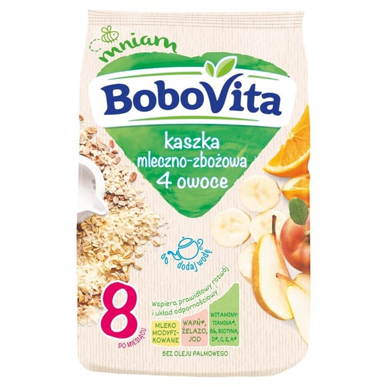 BoboVita Kaszka mleczno-zbożowa 4 owoce po 8 miesiącu 230 g BoboVita