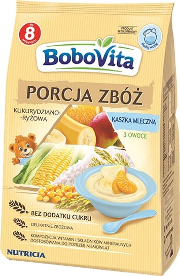 BoboVita, Kaszka Porcja zbóż mleczna kukurydziano-ryżowa 3 owoce, 210 g BoboVita