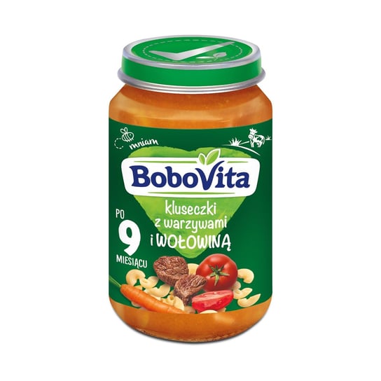 Bobovita, Obiadek, Kluseczki z warzywami i wołowiną, 190 g, 9m+ BoboVita