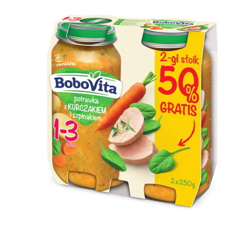 BoboVita, Potrawka z kurczakiem i szpinakiem obiadek dla dzieci 1-3 lata, 2x250 g BoboVita