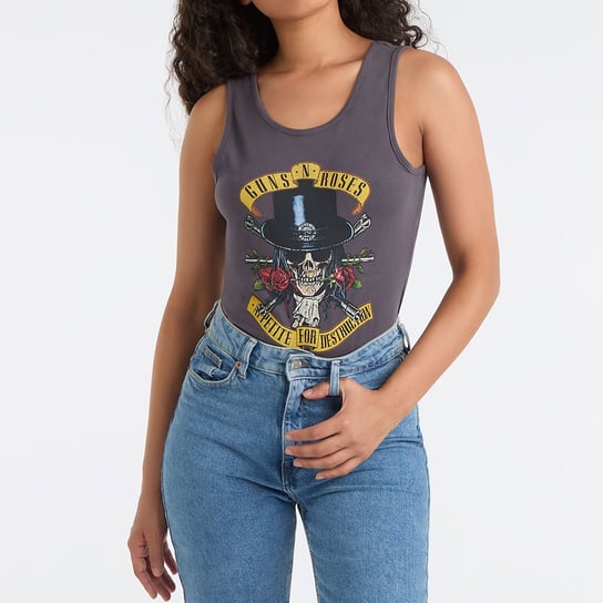 Body Amplified Guns N Roses Top Hat Skull Ladies Bodysuit-L AMPLIFIED