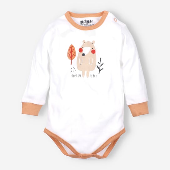 Body niemowlęce ecrue ANIMALS z bawełny organicznej dla chłopca-80 NINI