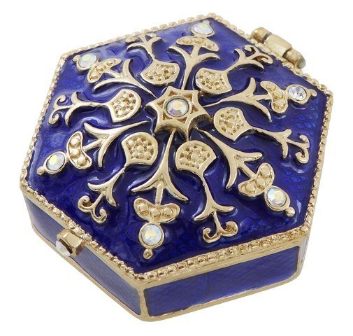 Bogato zdobione metalowe pudełeczko prezentowe z kryształkami - B0035-08BL GIFTDECO
