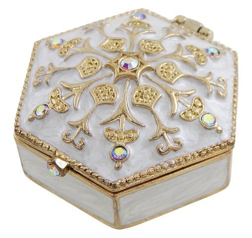 Bogato zdobione metalowe pudełeczko prezentowe z kryształkami - B0035-08WH GIFTDECO