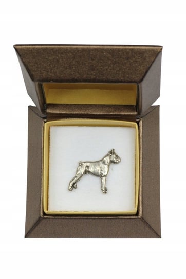 Bokser Boxer posrebrzany pin w pudełku broszka Inna marka