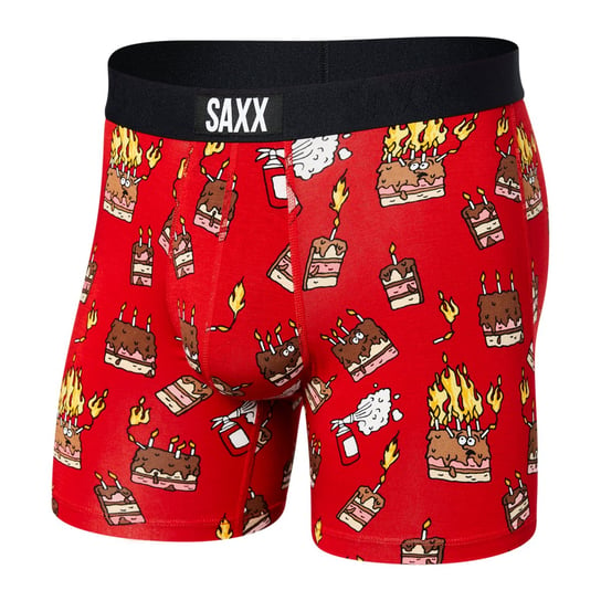 Bokserki Męskie Szybkoschnące Saxx Vibe Boxer Brief Płonące Torty - Czerwone-M SAXX