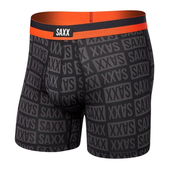 Bokserki Sportowe Męskie Z Rozporkiem Saxx Sport Mesh Boxer Brief Fly Z Napisami – Czarne-S SAXX