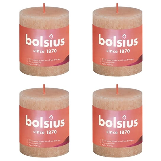 Bolsius Rustykalne świece pieńkowe Shine, 4 szt., 80x68 mm, różowe Bolsius