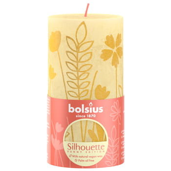 Bolsius Świeca pieńkowa rustic Silhouette 130/68 Maślany żółty + kwiaty Bolsius