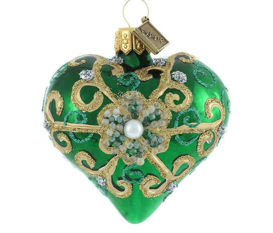 Bombka serce EXARTE Klasyka, Perła w zieleni, 7 cm ExArte