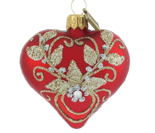 Bombka serce EXARTE W czerwieni, Złotem haftowane, 7 cm ExArte