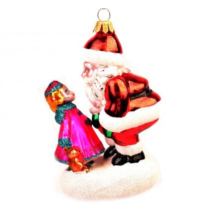 Bombka szklana choinkowa figurka Mikołaj z dziewczynką DecorGuru
