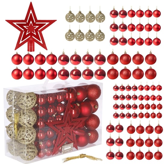 Bombki choinkowe 100 szt. ozdoby świąteczne zestaw 6/4/3 cm czerwone Springos