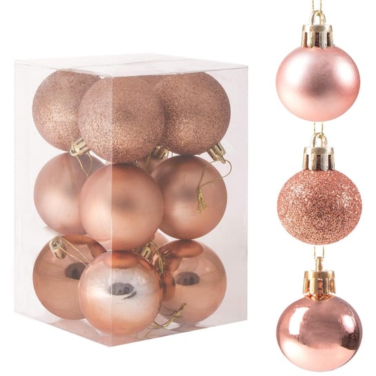 Bombki choinkowe 6cm plastikowe, ozdoby świąteczne komplet 12 szt. różowe złoto Springos