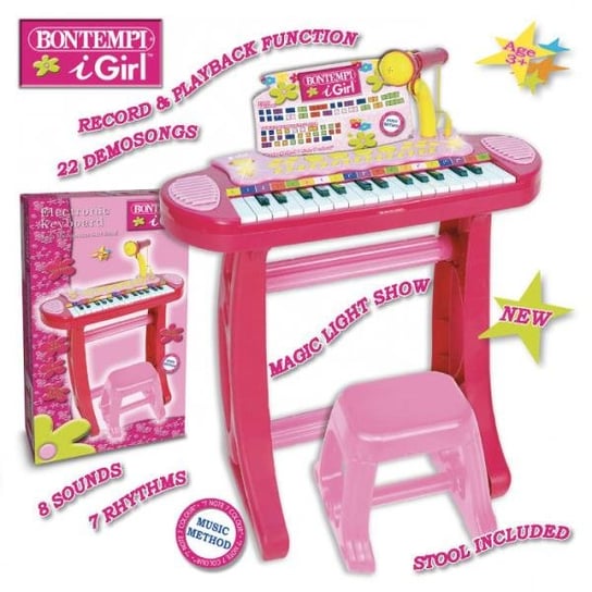 Bontempi Girl Elektroniczne organy ze statywem, krzesełkiem i mikrofonem,róż 33483 DANTE (041-133671) Bontempi