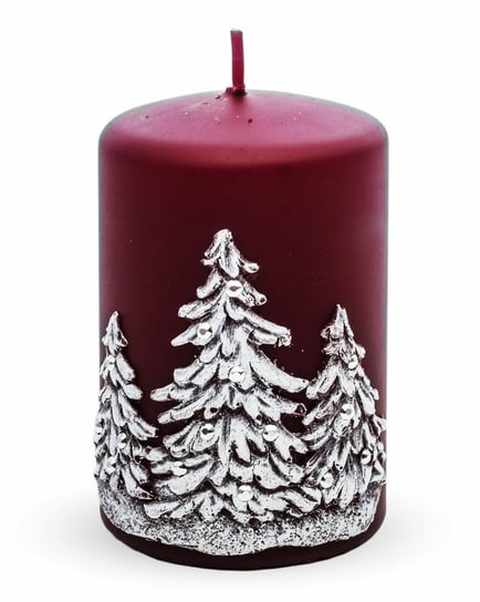 Bordowa mała świeca świąteczna ZIMOWE DRZEWA choinki 11x7,5 cm Inna marka