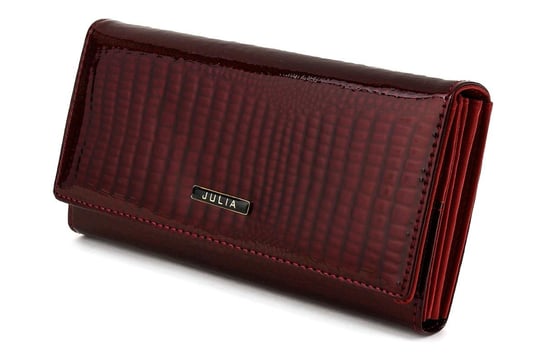 Bordowy piękny damski portfel skórzany Julia Rosso suwak F67 czerwony Julia Rosso